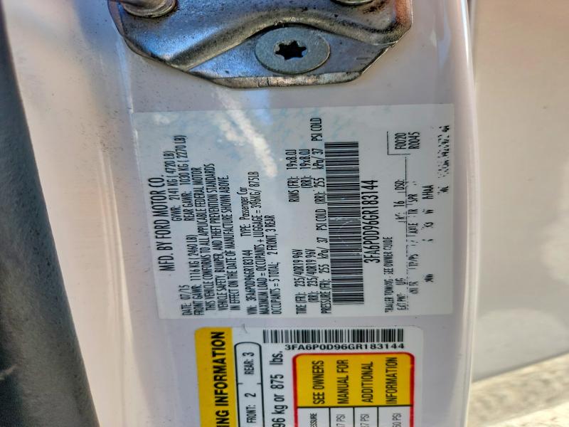 2016 Ford Fusion მანქანა იყიდება აუქციონზე, vin: 3FA6P0D96GR183144, აუქციონის ნომერი: 52729146