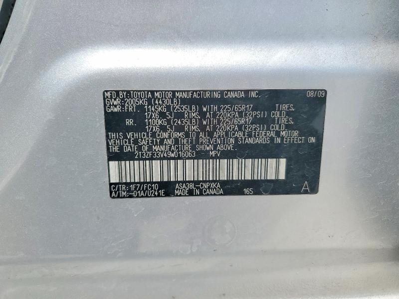 Aukcja sprzedaży 2009 Toyota Rav4, vin: 2T3ZF33V49W016063, numer aukcji: 53944106