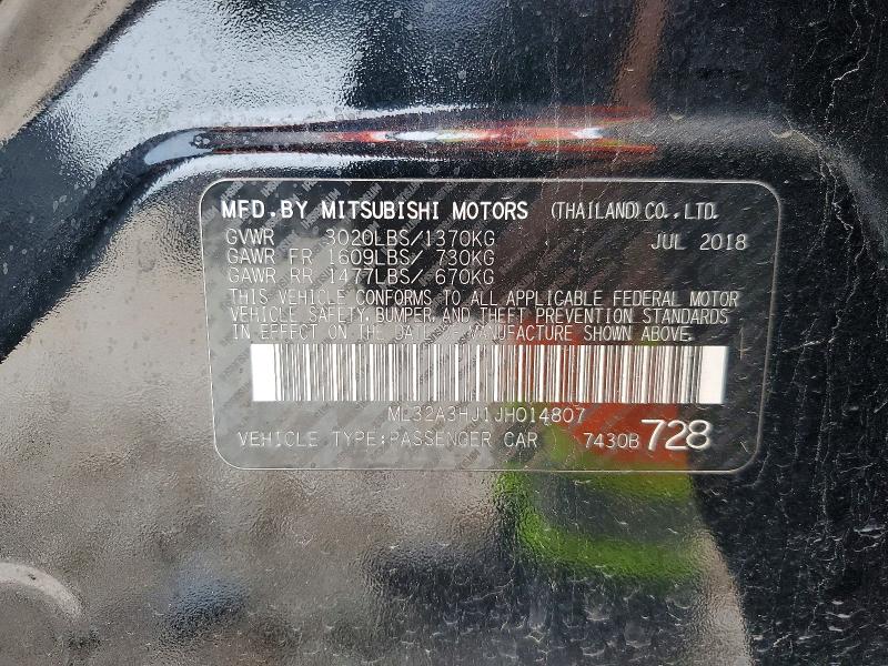 Aukcja sprzedaży 2018 Mitsubishi Mirage, vin: ML32A3HJ1JH014807, numer aukcji: 52177216