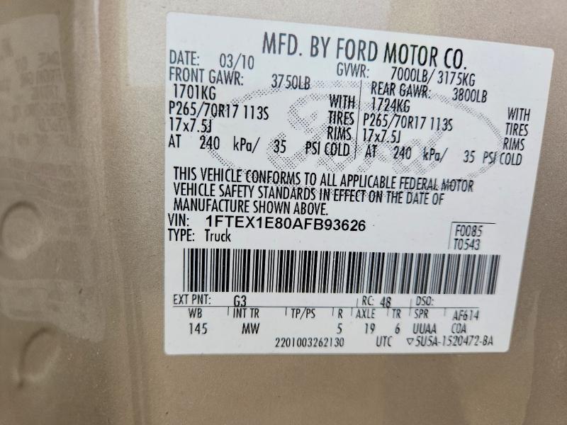 Aukcja sprzedaży 2010 Ford F150, vin: 1FTEX1E80AFB93626, numer aukcji: 53451746