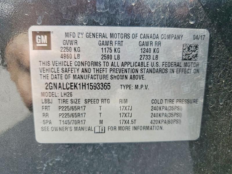 Продажа на аукционе авто 2017 Chevrolet Equinox, vin: 2GNALCEK1H1593365, номер лота: 52808976