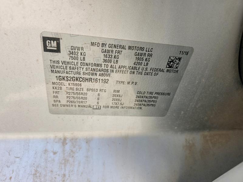 Aukcja sprzedaży 2017 Gmc Yukon Xl, vin: 1GKS2GKC6HR161192, numer aukcji: 53174396