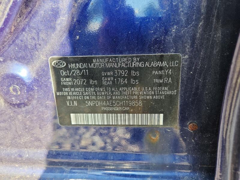 2012 Hyundai Elantra მანქანა იყიდება აუქციონზე, vin: 5NPDH4AE5CH119858, აუქციონის ნომერი: 50572386