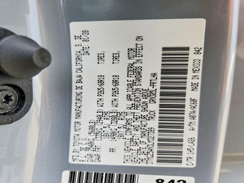 52101066 :رقم المزاد ، 3TMGZ5AN3LM327389 vin ، 2020 Toyota Tacoma مزاد بيع