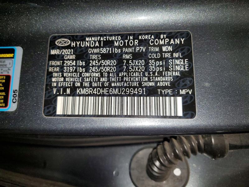 Aukcja sprzedaży 2021 Hyundai Palisade, vin: KM8R4DHE6MU299491, numer aukcji: 51199486