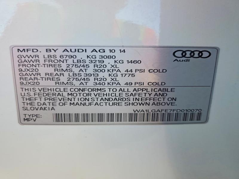 53842246 :رقم المزاد ، WA1LGAFE7FD010070 vin ، 2015 Audi Q7 مزاد بيع