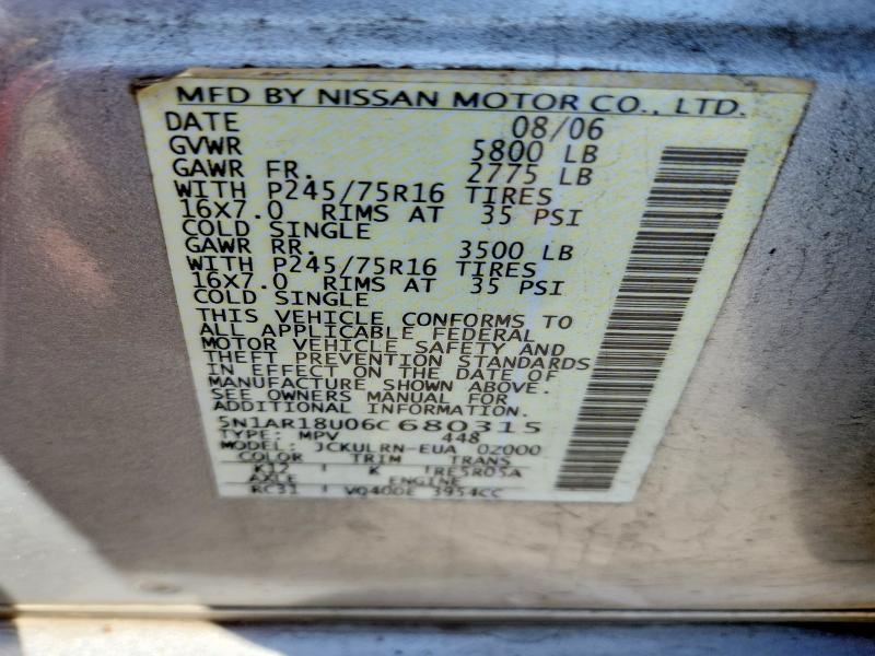 Aukcja sprzedaży 2006 Nissan Pathfinder, vin: 5N1AR18U06C680315, numer aukcji: 52402706