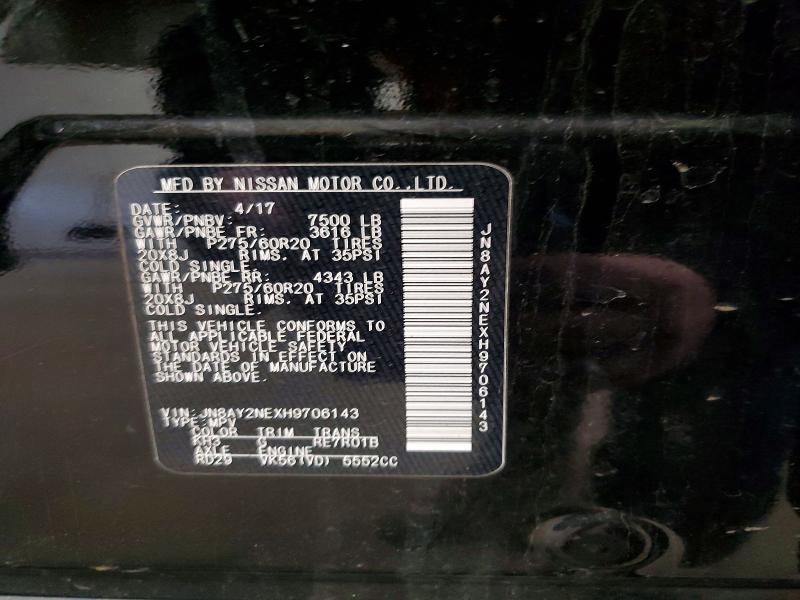 Продажа на аукционе авто 2017 Nissan Armada, vin: JN8AY2NEXH9706143, номер лота: 52669196