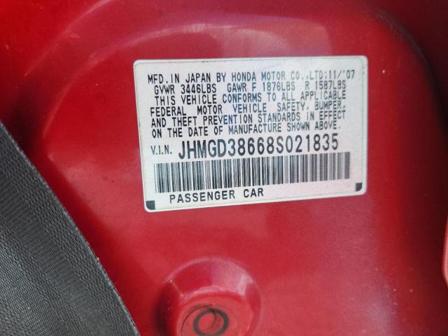 54280076 :رقم المزاد ، JHMGD38668S021835 vin ، 2008 Honda Fit مزاد بيع