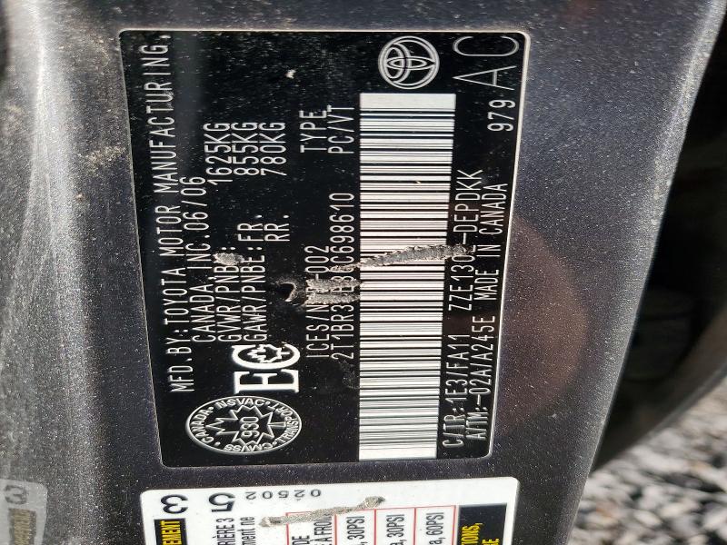 Продажа на аукционе авто 2006 Toyota Corolla, vin: 2T1BR32E86C698610, номер лота: 53766406