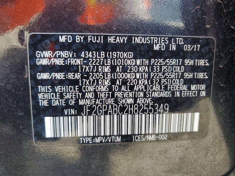 2017 Subaru Crosstrek მანქანა იყიდება აუქციონზე, vin: JF2GPABC2H8255349, აუქციონის ნომერი: 53889946
