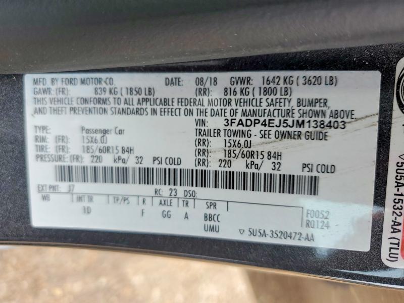 Aukcja sprzedaży 2018 Ford Fiesta, vin: 3FADP4EJ5JM138403, numer aukcji: 52213716