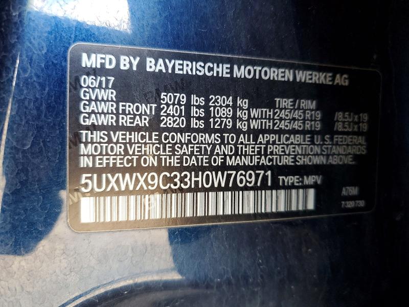 Aukcja sprzedaży 2017 Bmw X3, vin: 5UXWX9C33H0W76971, numer aukcji: 52243086