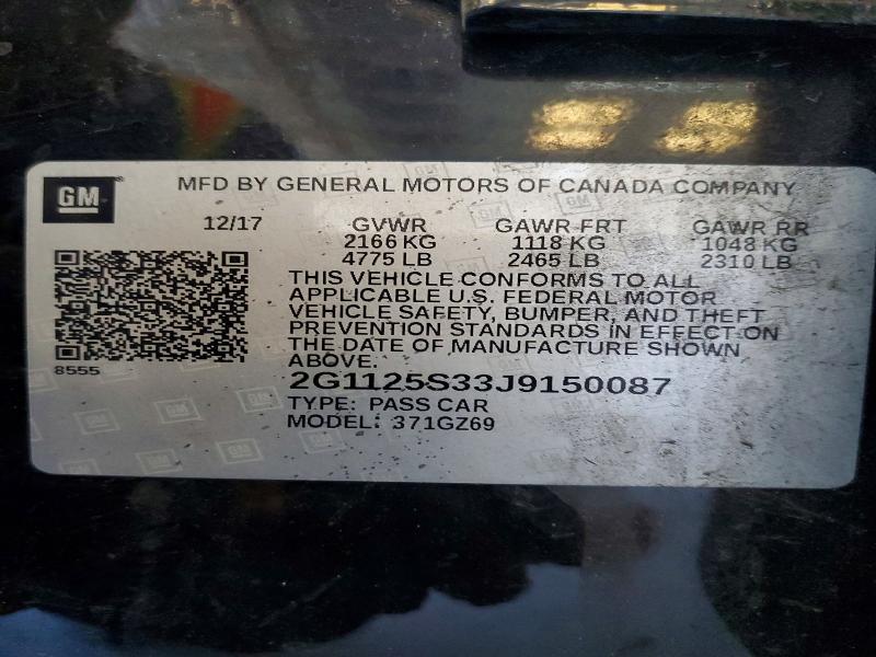 Aukcja sprzedaży 2018 Chevrolet Impala, vin: 2G1125S33J9150087, numer aukcji: 52261846