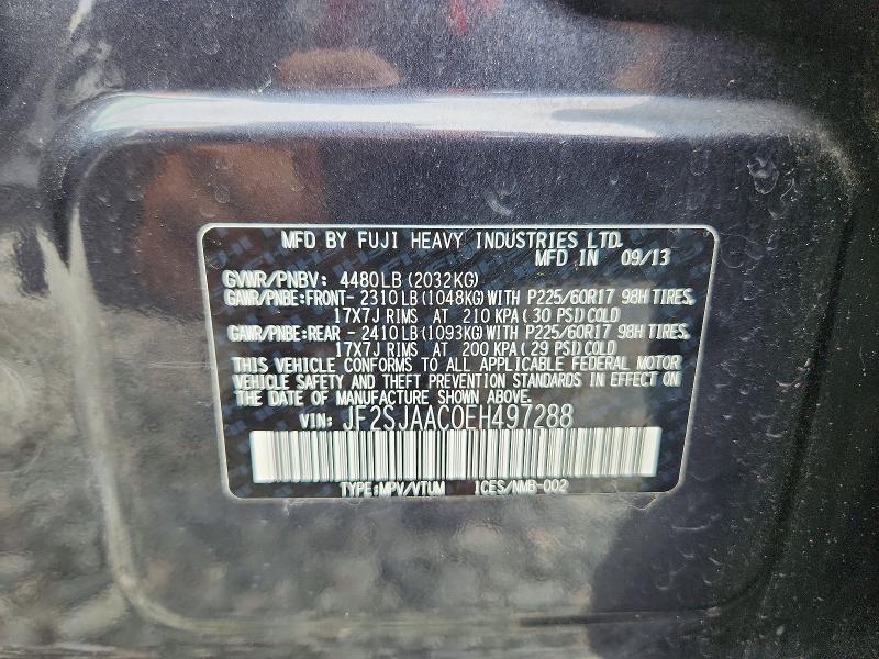 2014 Subaru Forester მანქანა იყიდება აუქციონზე, vin: JF2SJAAC0EH497288, აუქციონის ნომერი: 52231176