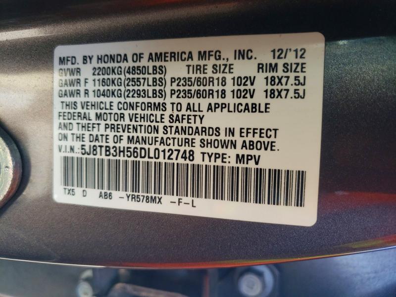 Aukcja sprzedaży 2013 Acura Rdx, vin: 5J8TB3H56DL012748, numer aukcji: 52374916