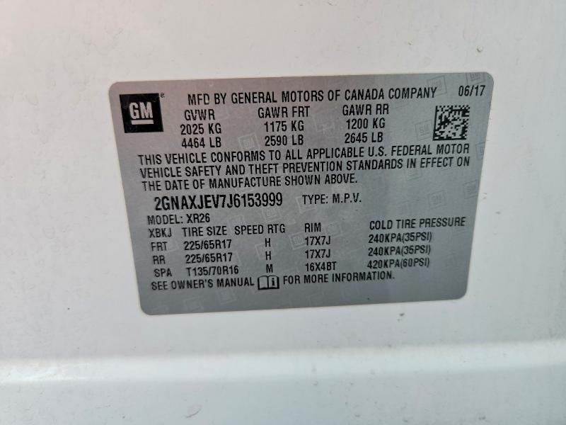 2018 Chevrolet Equinox მანქანა იყიდება აუქციონზე, vin: 2GNAXJEV7J6153999, აუქციონის ნომერი: 50829606