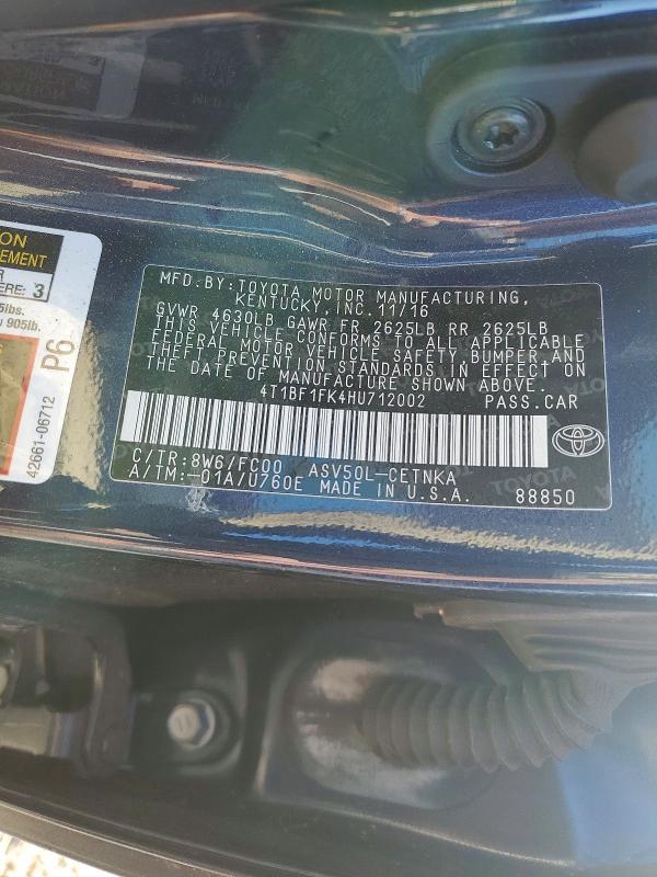 Продажа на аукционе авто 2017 Toyota Camry, vin: 4T1BF1FK4HU712002, номер лота: 54146366