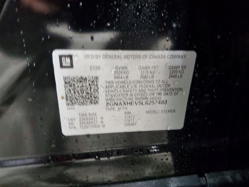 54450566 :رقم المزاد ، 2GNAXHEV5L6257483 vin ، 2020 Chevrolet Equinox مزاد بيع