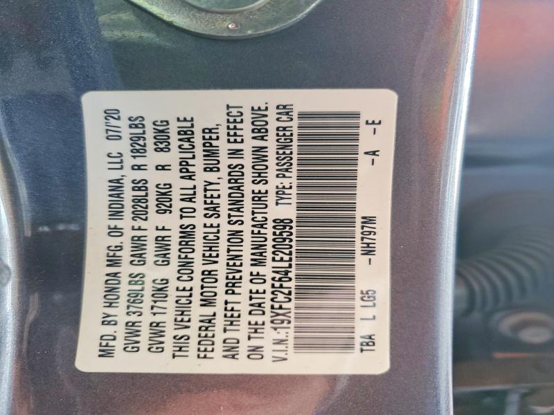 53079506 :رقم المزاد ، 19XFC2F64LE209598 vin ، 2020 Honda Civic مزاد بيع