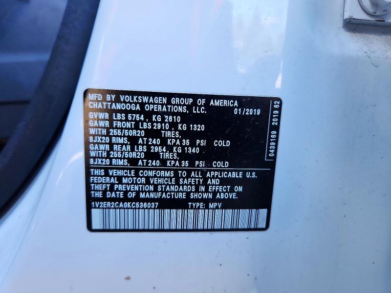 Продажа на аукционе авто 2019 Volkswagen Atlas, vin: 1V2ER2CA0KC536037, номер лота: 52000186