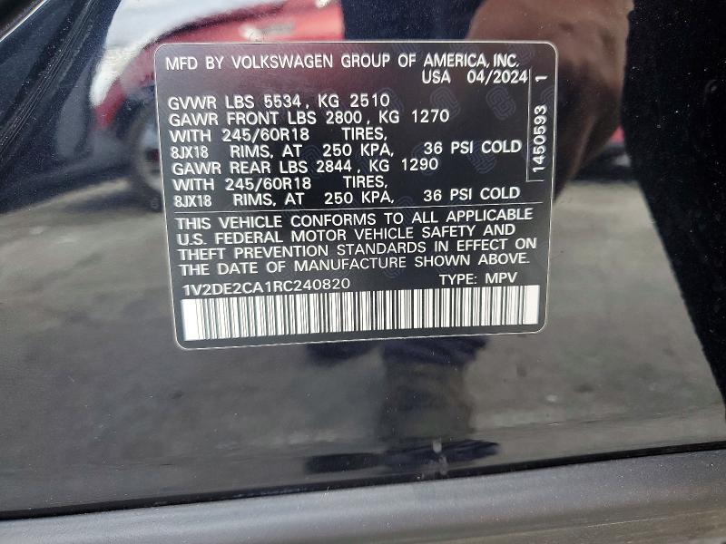 54669086 :رقم المزاد ، 1V2DE2CA1RC240820 vin ، 2024 Volkswagen Atlas Cross Sport مزاد بيع