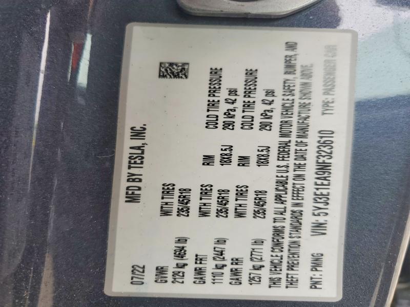 Продажа на аукционе авто 2022 Tesla Model 3, vin: 5YJ3E1EA9NF323610, номер лота: 53229916