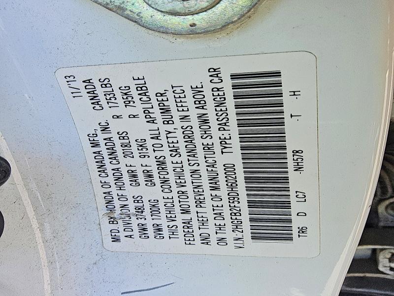 Продажа на аукционе авто 2013 Honda Civic, vin: 2HGFB2F59DH602000, номер лота: 51491986