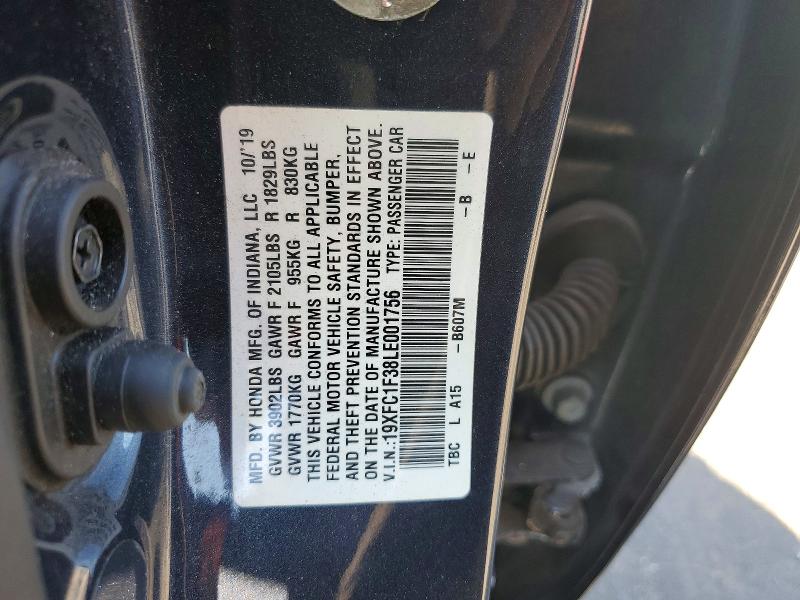 Продажа на аукционе авто 2020 Honda Civic, vin: 19XFC1F38LE001756, номер лота: 53022426