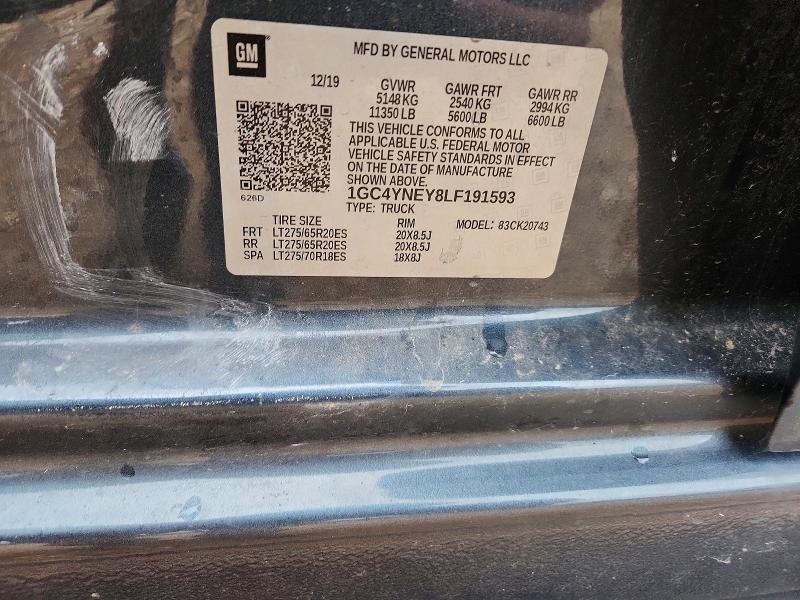 52462916 :رقم المزاد ، 1GC4YNEY8LF191593 vin ، 2020 Chevrolet Silverado مزاد بيع