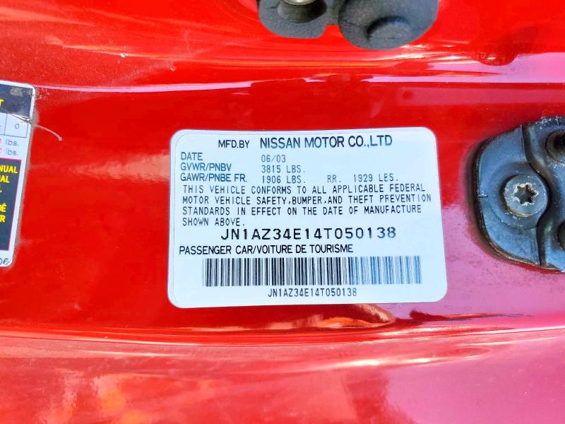 Aukcja sprzedaży 2004 Nissan 350z, vin: JN1AZ34E14T050138, numer aukcji: 54808806