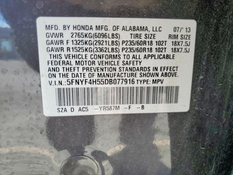 53241716 :رقم المزاد ، 5FNYF4H55DB077916 vin ، 2013 Honda Pilot مزاد بيع