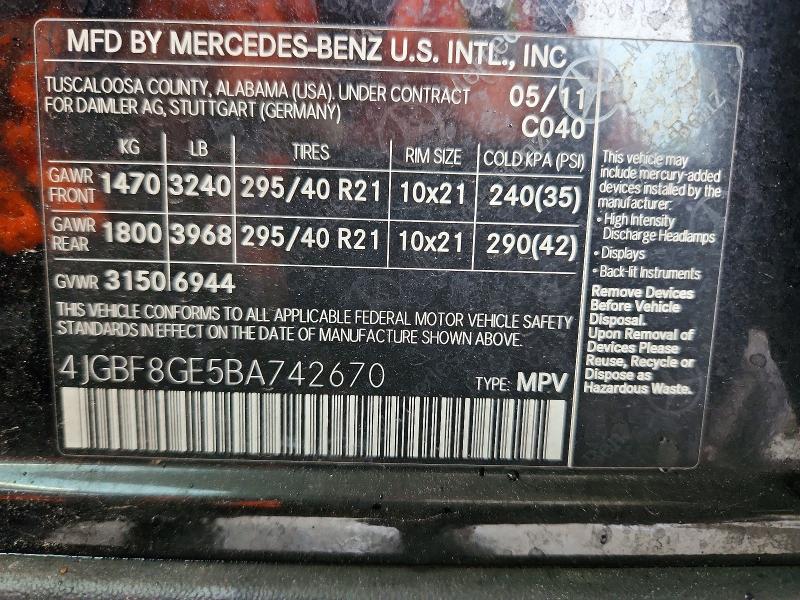 Aukcja sprzedaży 2011 Mercedes-benz Gl, vin: 4JGBF8GE5BA742670, numer aukcji: 54633726