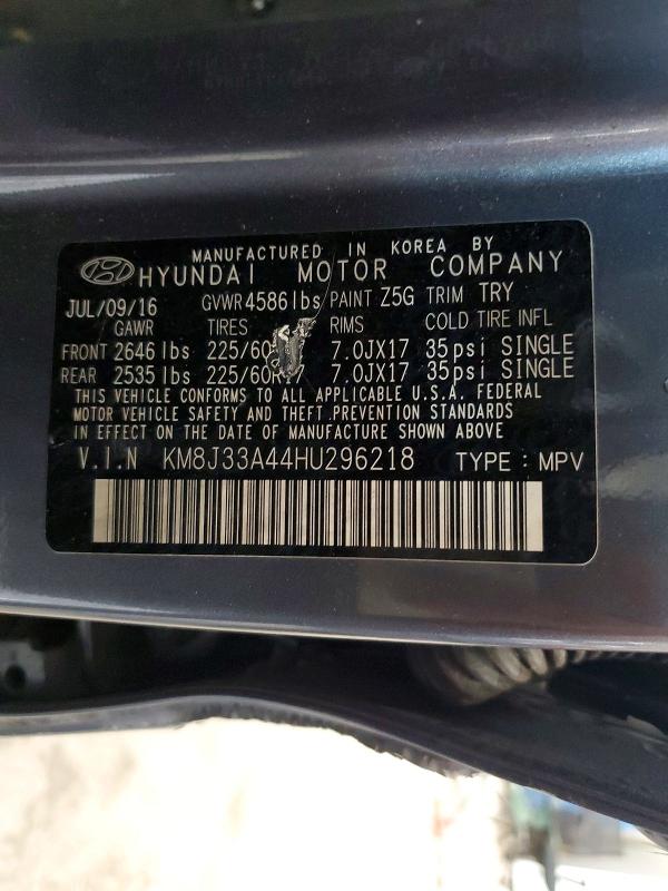 Auction sale of the 2017 Hyundai Tucson, vin: KM8J33A44HU296218, lot number: 54455826
