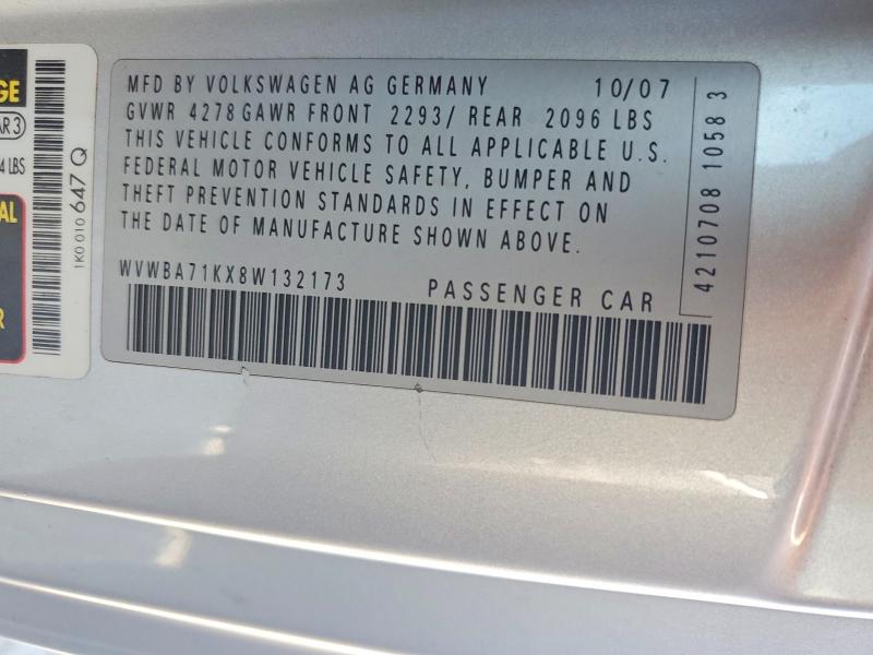 52065826 :رقم المزاد ، WVWBA71KX8W132173 vin ، 2008 Volkswagen Rabbit مزاد بيع