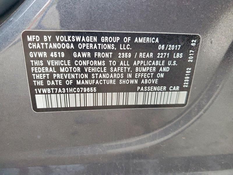 Aukcja sprzedaży 2017 Volkswagen Passat, vin: 1VWBT7A31HC079655, numer aukcji: 52043796