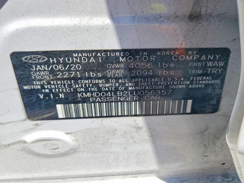 Aukcja sprzedaży 2020 Hyundai Elantra, vin: KMHD04LB2LU056357, numer aukcji: 53640776