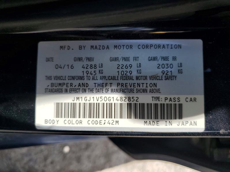 Aukcja sprzedaży 2016 Mazda 6, vin: JM1GJ1V50G1482852, numer aukcji: 55066096