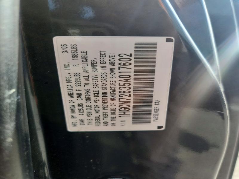 Aukcja sprzedaży 2005 Honda Accord, vin: 1HGCM72635A017602, numer aukcji: 55083716