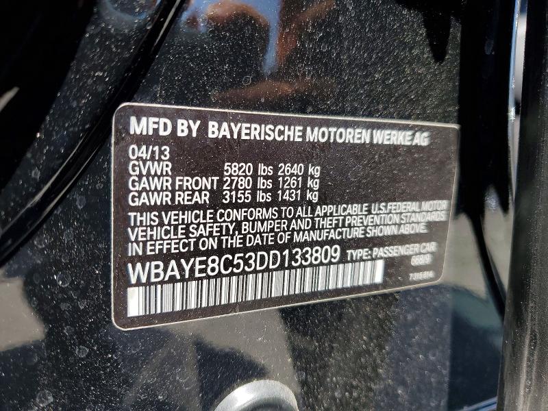 Продаж на аукціоні авто 2013 Bmw 750, vin: WBAYE8C53DD133809, номер лоту: 53623976