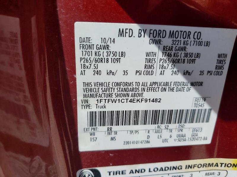 Aukcja sprzedaży 2014 Ford F150, vin: 1FTFW1CT4EKF91482, numer aukcji: 55014216