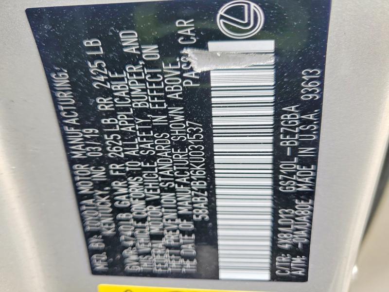 2019 Lexus Es მანქანა იყიდება აუქციონზე, vin: 58ABZ1B16KU031537, აუქციონის ნომერი: 54633166