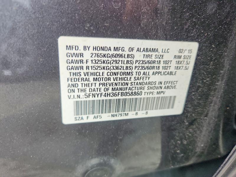 Продаж на аукціоні авто 2015 Honda Pilot, vin: 5FNYF4H36FB058860, номер лоту: 54402516