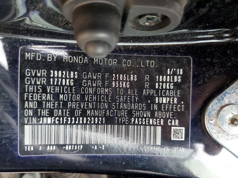 Aukcja sprzedaży 2018 Honda Civic, vin: JHMFC1F33JX023921, numer aukcji: 54009766
