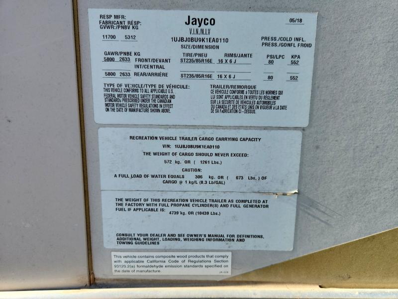 Aukcja sprzedaży 2019 Jayco Eagle, vin: 1UJBJ0BU9K1EA0110, numer aukcji: 51076776