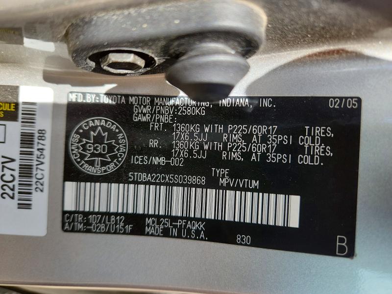 Aukcja sprzedaży 2005 Toyota Sienna, vin: 5TDBA22CX5S039868, numer aukcji: 53163376