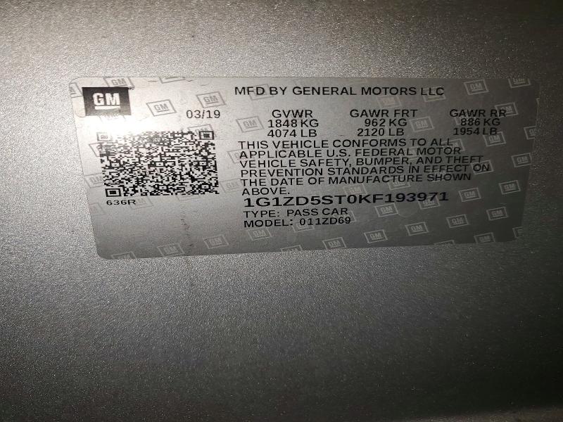Aukcja sprzedaży 2019 Chevrolet Malibu, vin: 1G1ZD5ST0KF193971, numer aukcji: 54708796