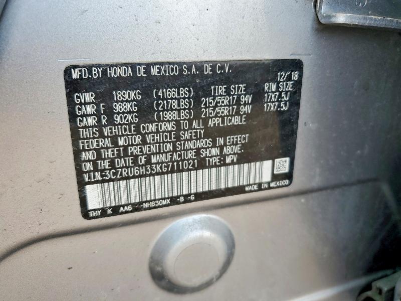 Aukcja sprzedaży 2019 Honda Hr-v, vin: 3CZRU6H33KG711021, numer aukcji: 54141256
