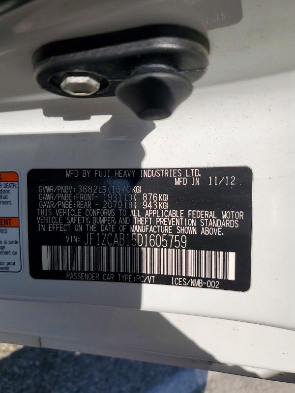 54722676 :رقم المزاد ، JF1ZCAB15D1605759 vin ، 2013 Subaru Brz مزاد بيع