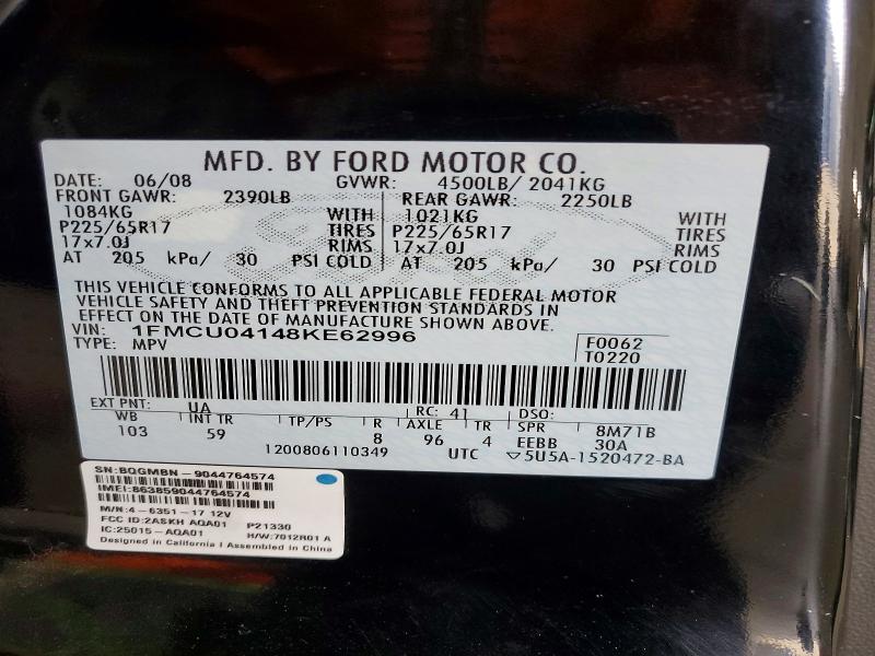 Продажа на аукционе авто 2008 Ford Escape, vin: 1FMCU04148KE62996, номер лота: 54249426